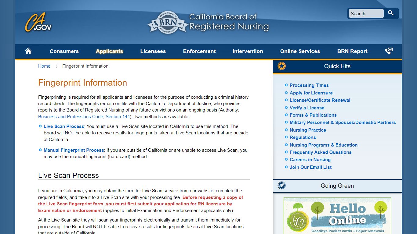 Fingerprint Information - California